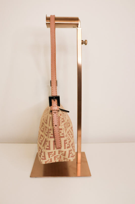 Fendi Zucchino Baguette Canvas Leather Bag
