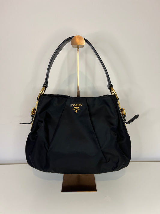 Prada Tessuto Nylon Gathered Top Handle Bag
