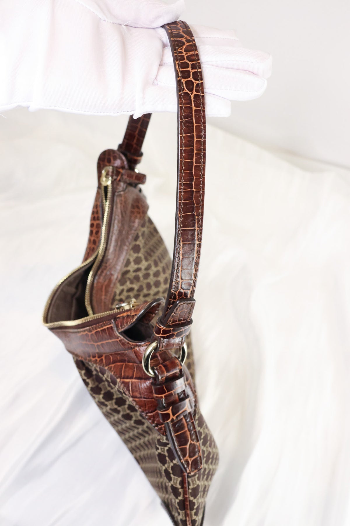 Celine Macadam One shoulder Croc embossed bag