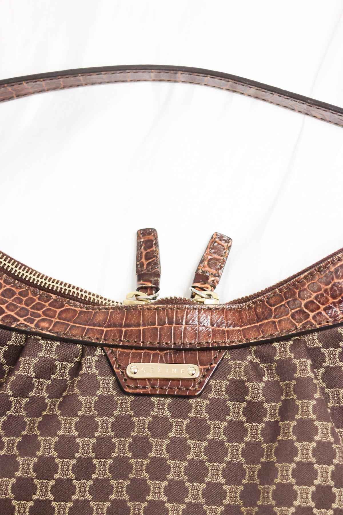 Celine Macadam One shoulder Croc embossed bag
