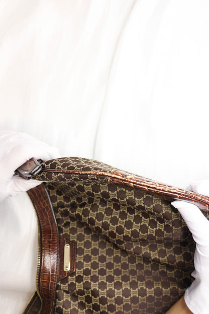 Celine Macadam One shoulder Croc embossed bag