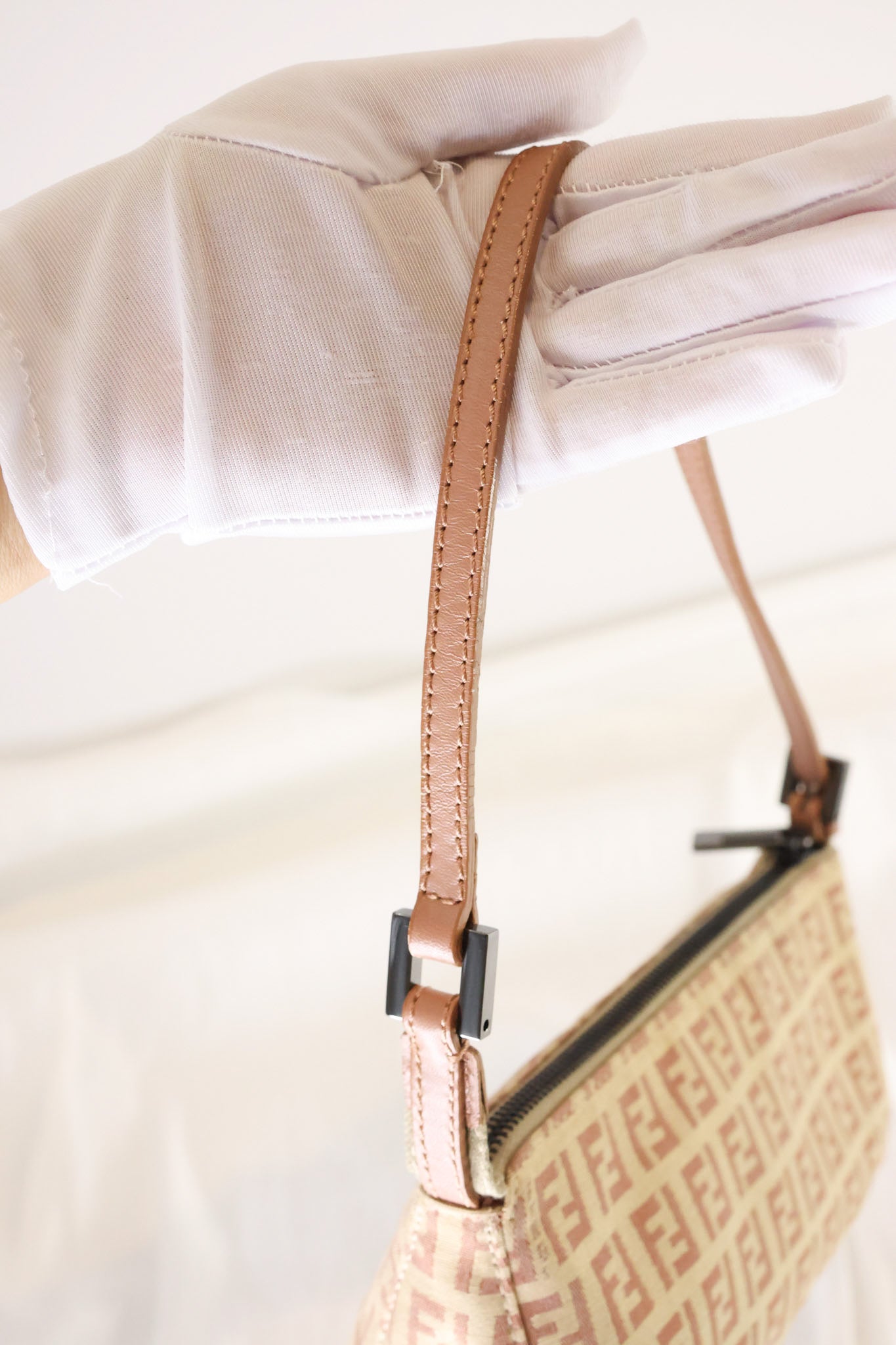 Fendi Zucchino Baguette Canvas Leather Bag