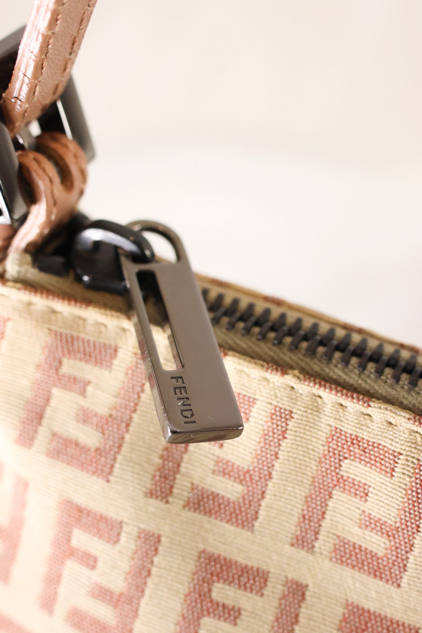 Fendi Zucchino Baguette Canvas Leather Bag
