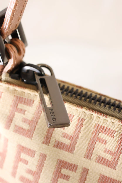 Fendi Zucchino Baguette Canvas Leather Bag