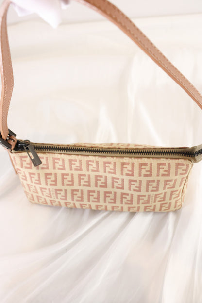 Fendi Zucchino Baguette Canvas Leather Bag