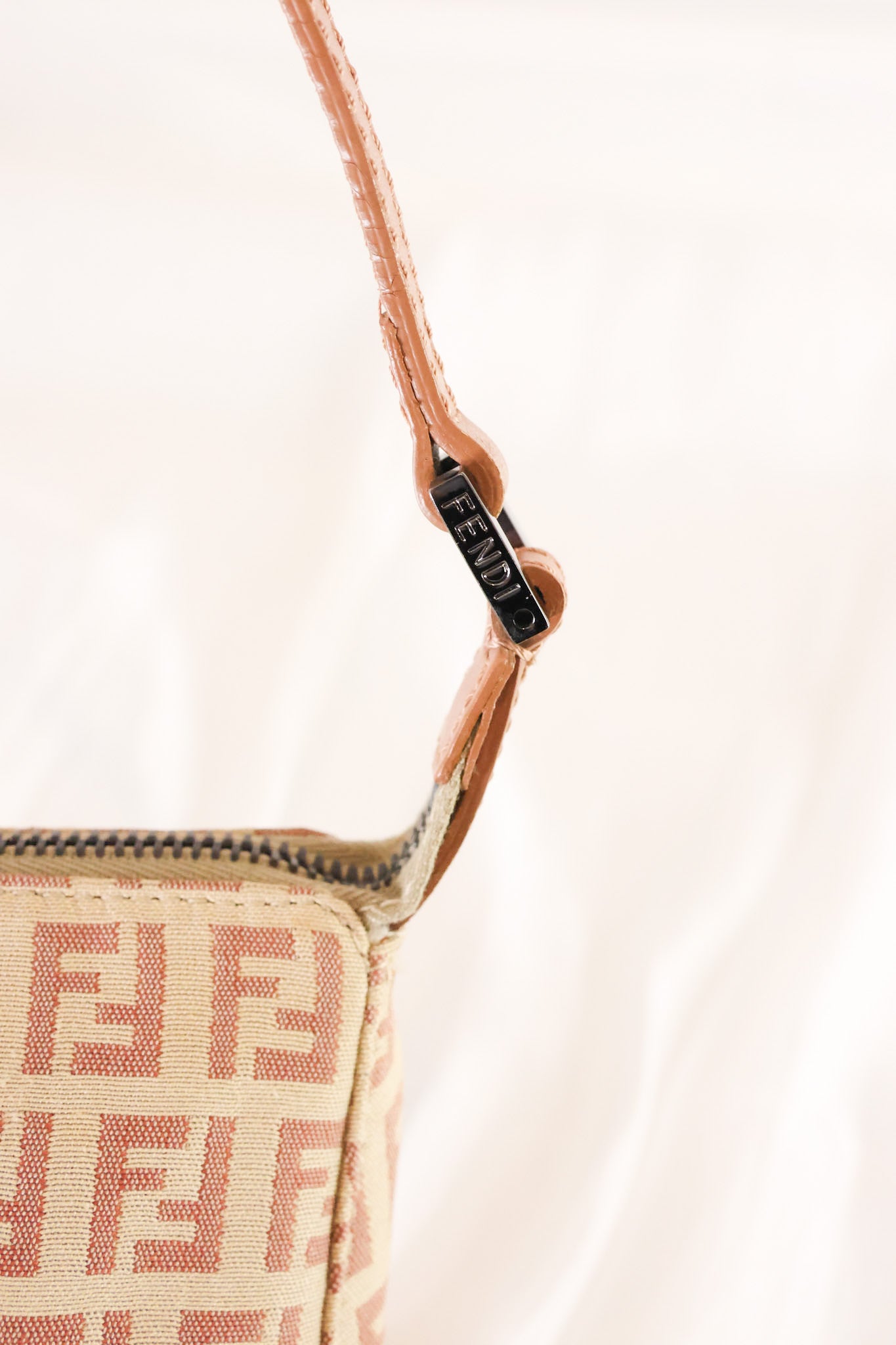 Fendi Zucchino Baguette Canvas Leather Bag