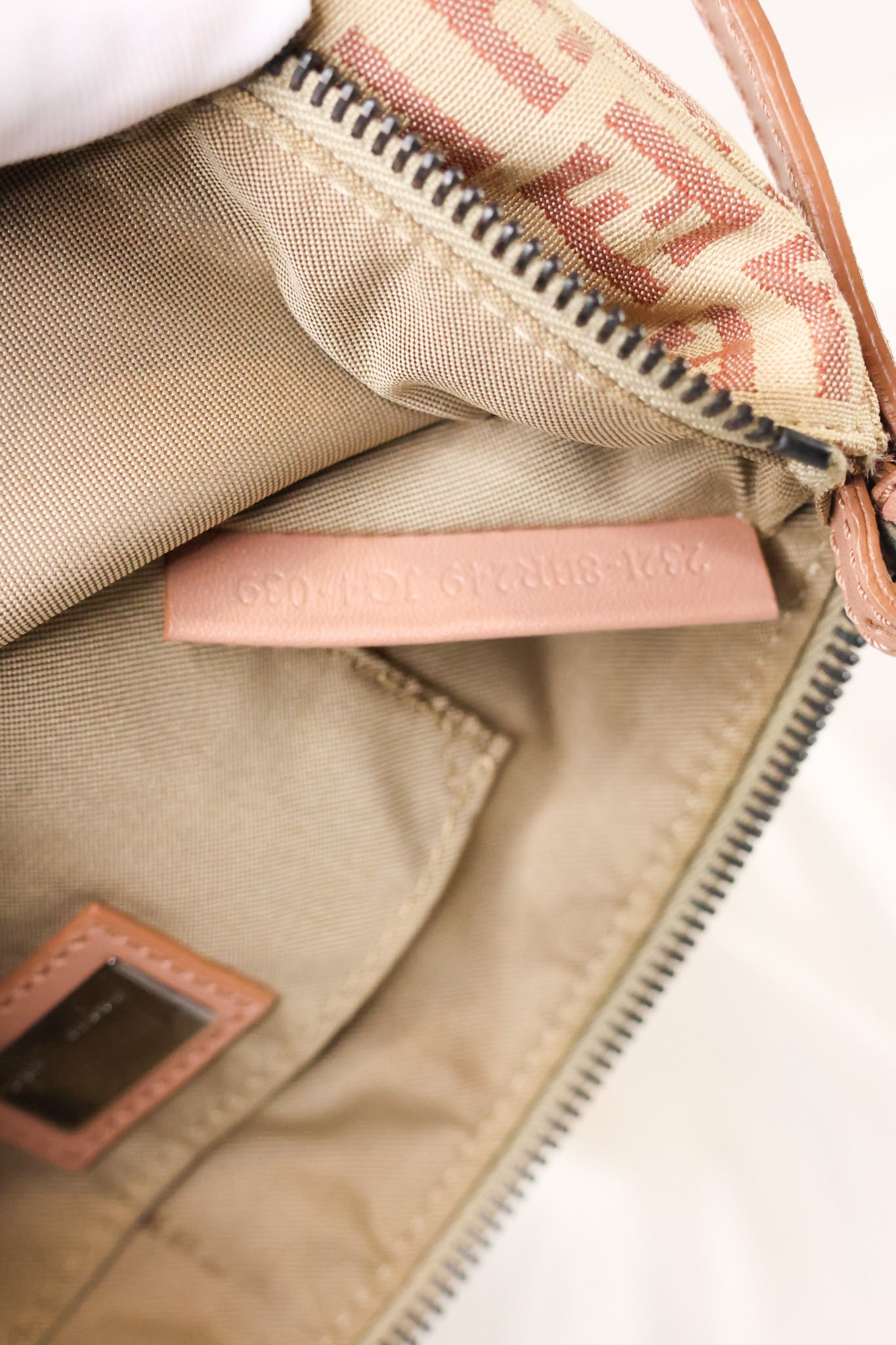 Fendi Zucchino Baguette Canvas Leather Bag