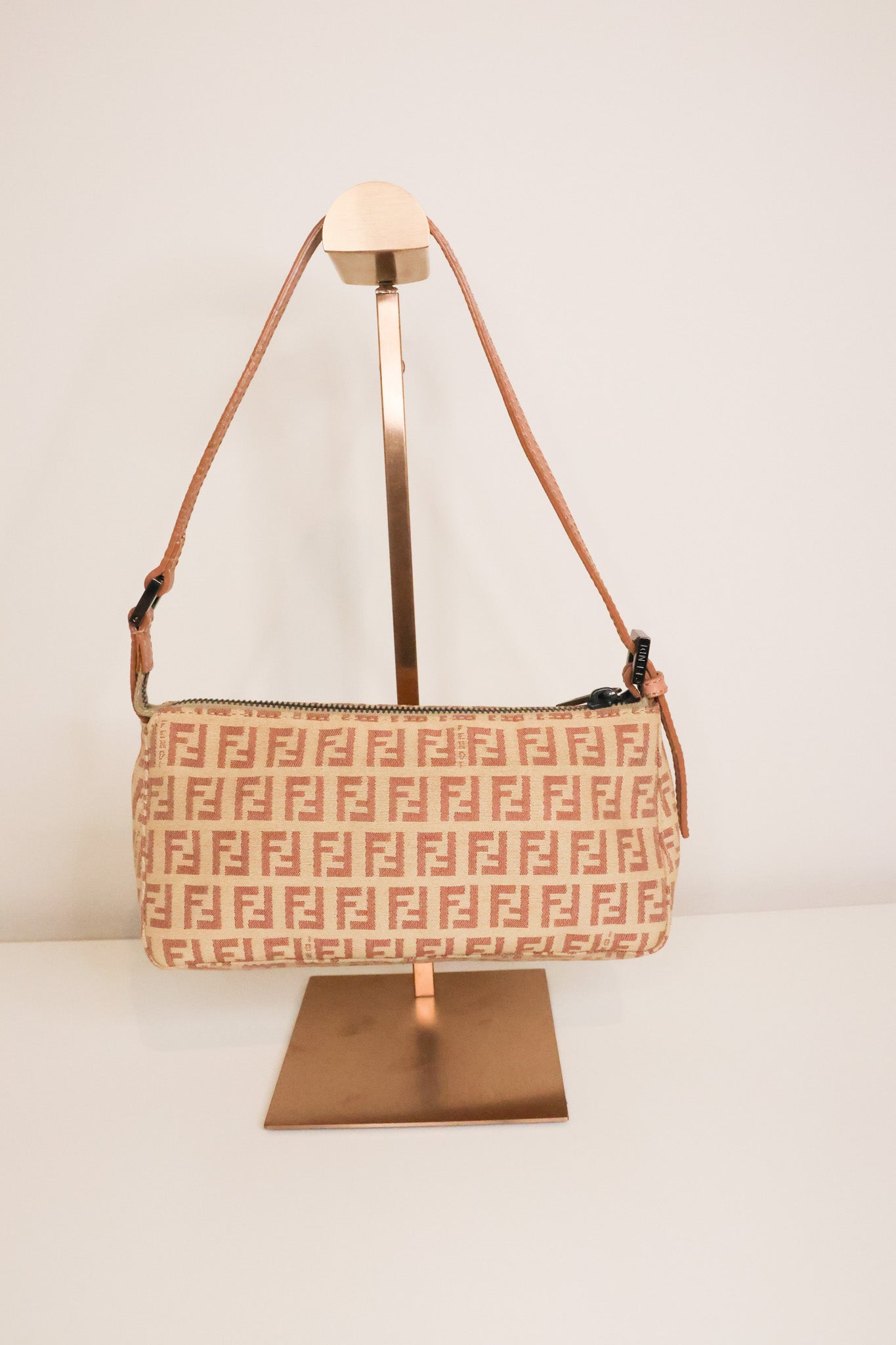 Fendi Zucchino Baguette Canvas Leather Bag