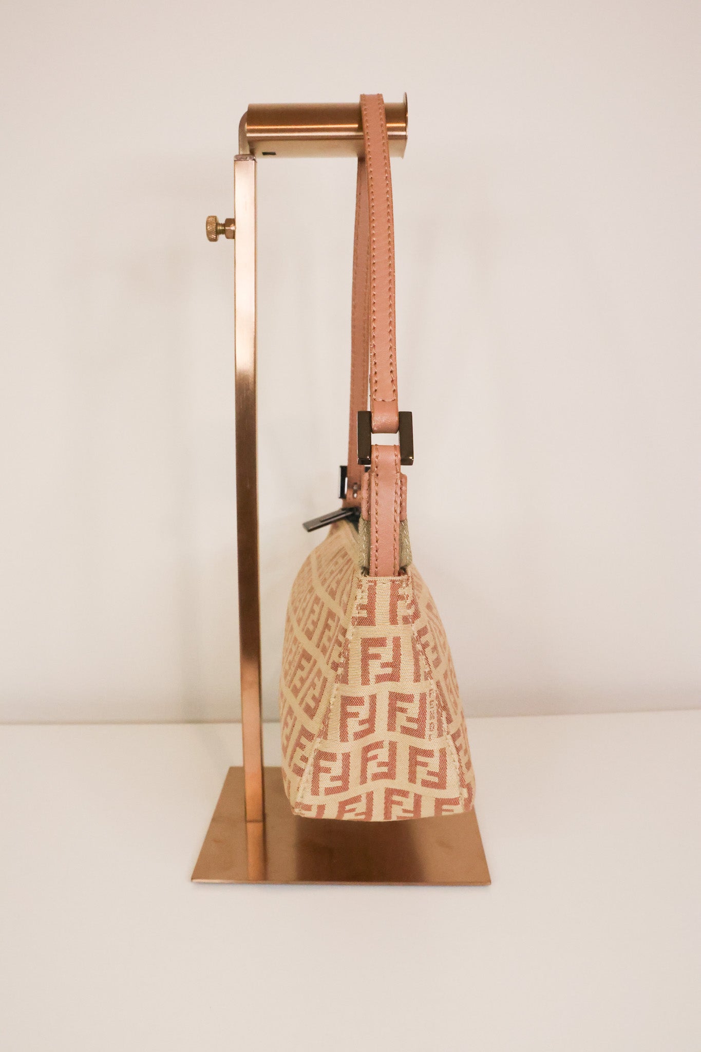 Fendi Zucchino Baguette Canvas Leather Bag