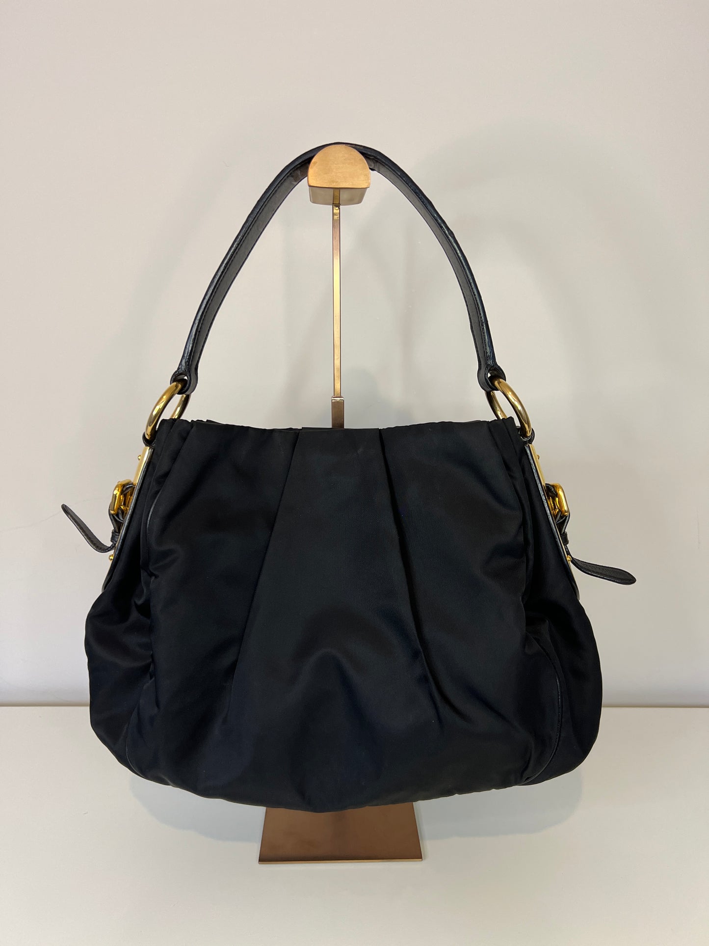 Prada Tessuto Nylon Gathered Top Handle Bag