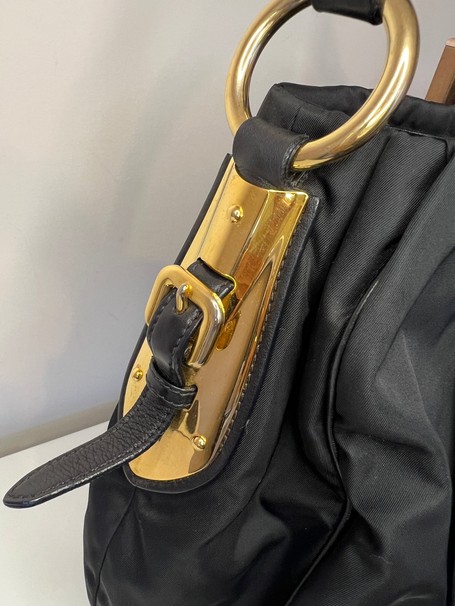 Prada Tessuto Nylon Gathered Top Handle Bag