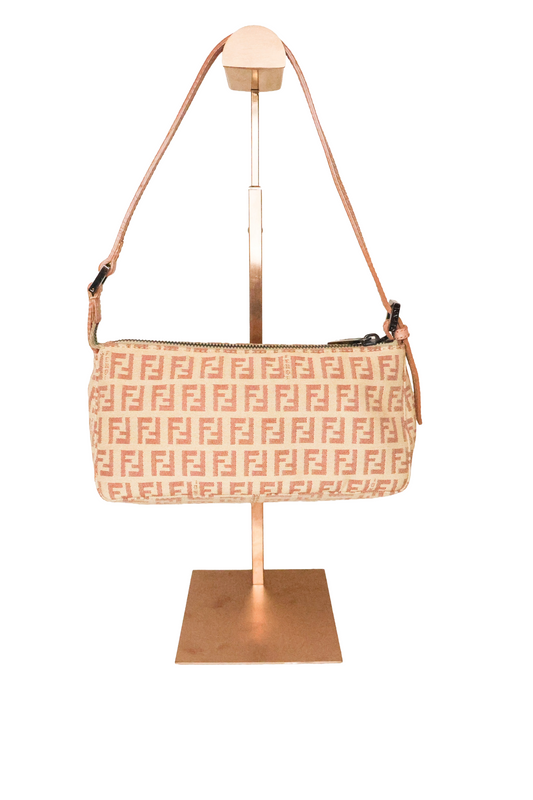 Fendi Zucchino Baguette Canvas Leather Bag